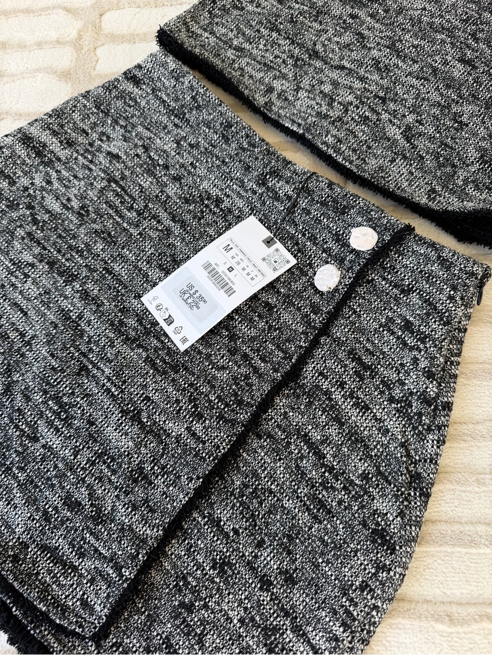 Zara Gray Tweed Crop Top & Skirt Set with Button Detail - Picture 2 of 4